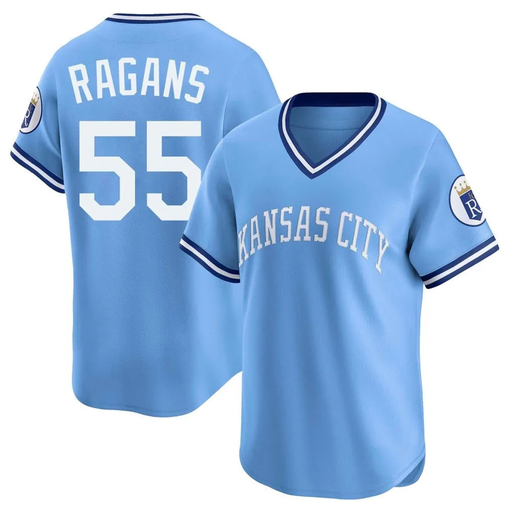 Jamed KC.Royals #55 Cole Ragans Player Light Blue Limited Throwback Cooperstown Collection T-shirt Stitched Jerseys