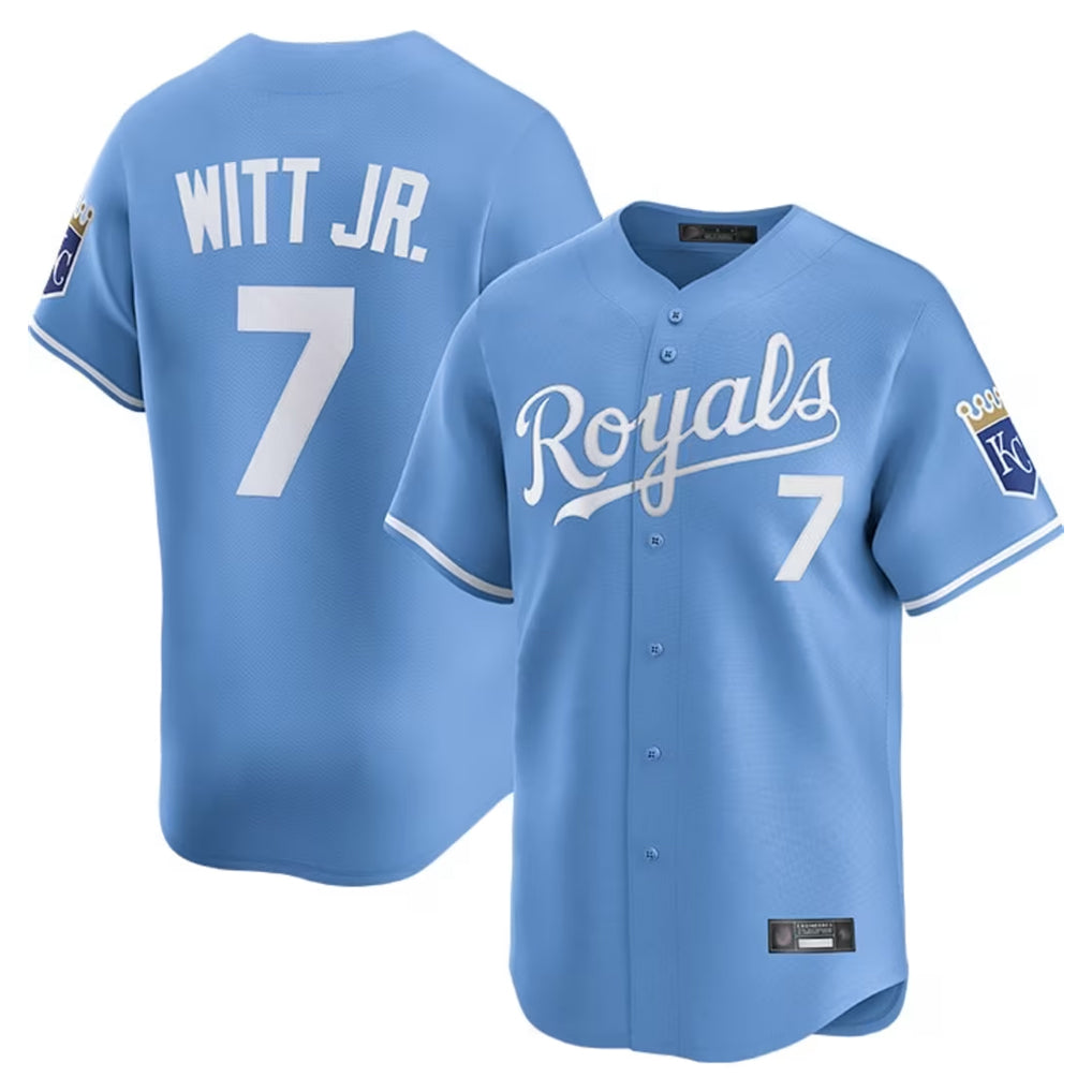 Jamed KC.Royals #7 Bobby Witt Jr. Player Light Blue Alt Limited Home Stitched Jerseys