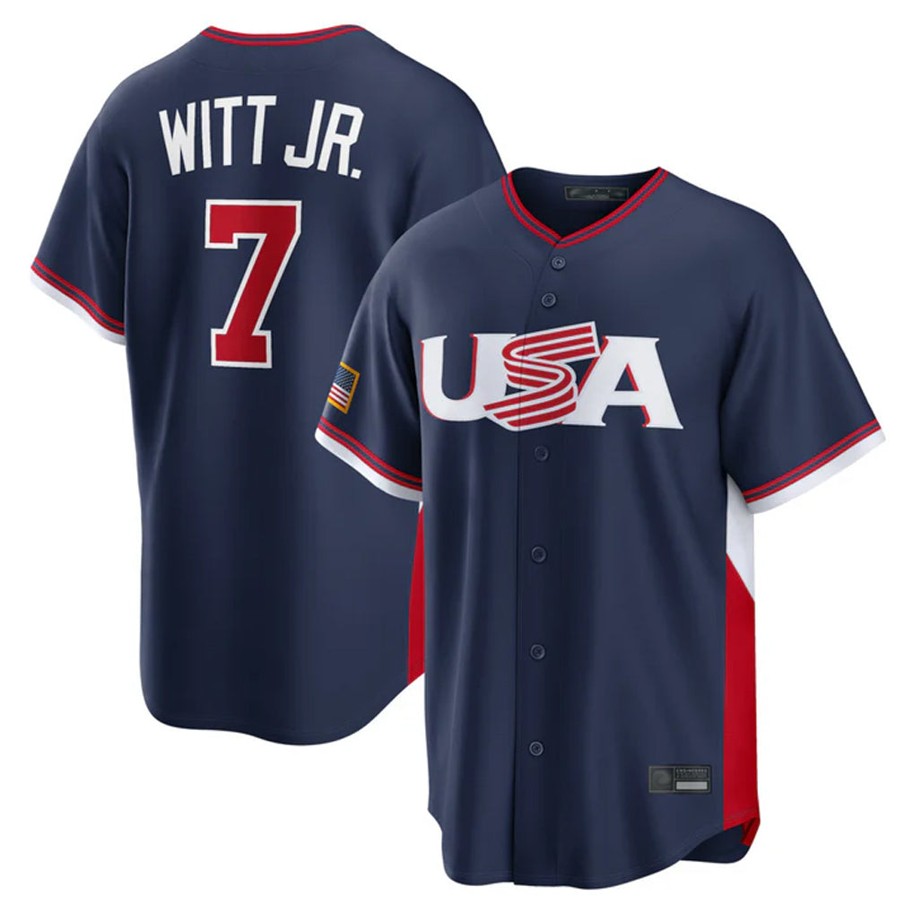 Jamed KC.Royals #7 Bobby Witt Jr. Player Navy USA 2026 World Classic Game Stitched Jerseys