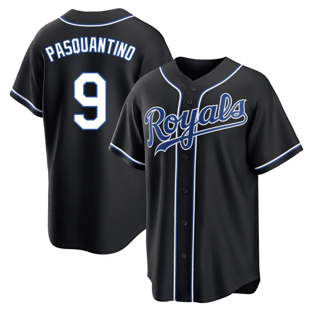 Jamed KC.Royals #9 Vinnie Pasquantino Player Black Carbon Fashion Home Game Stitched Jerseys