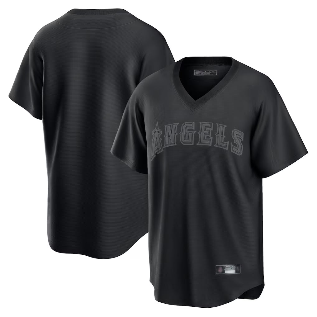 Jamed LA.Angels Black Pitch Fashion Blank Player T-shirt Stitched Jerseys