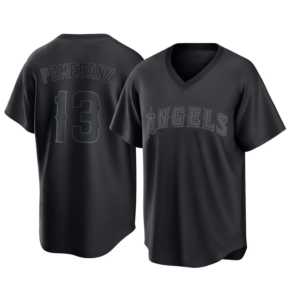 Jamed LA.Angels #13 Drew Pomeranz Player Black Pitch Fashion T-shirt Stitched Jerseys