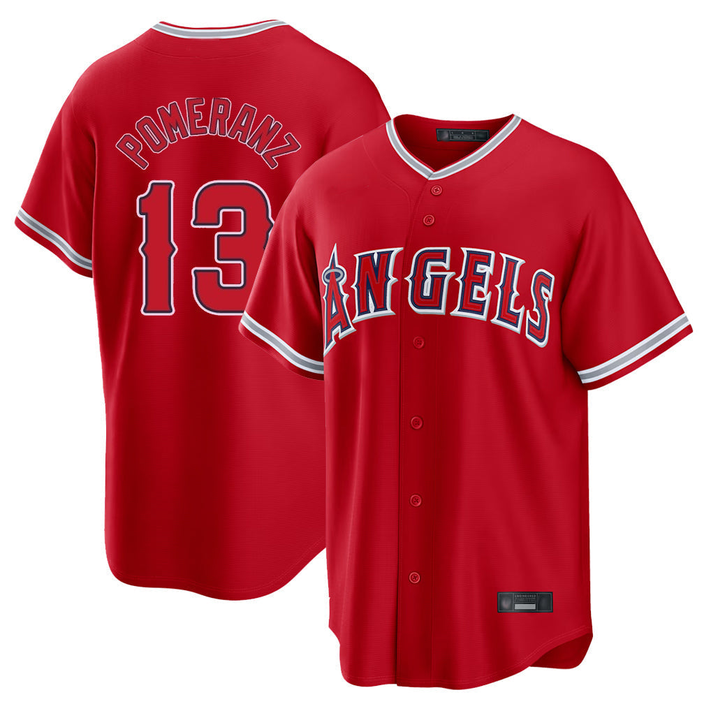 Jamed LA.Angels #13 Drew Pomeranz Player Red Home Game Stitched Jerseys