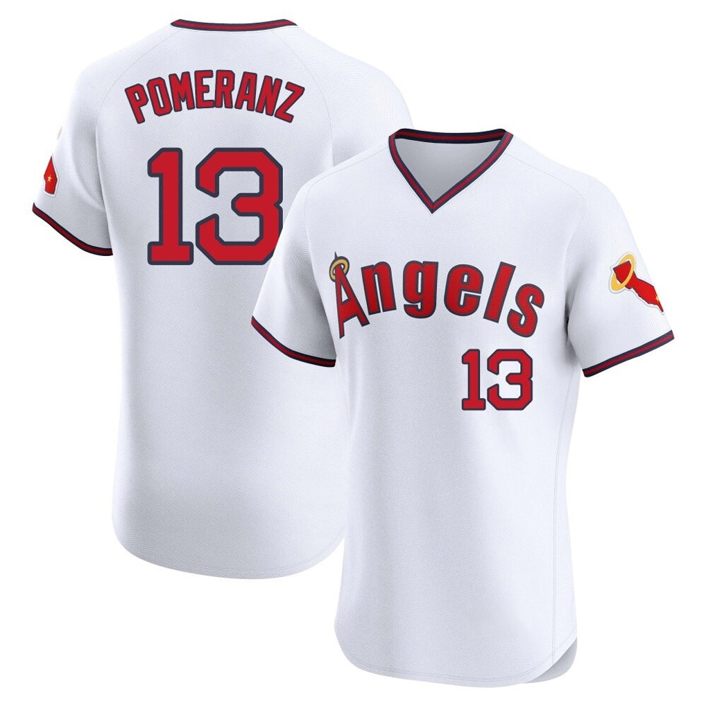 Jamed LA.Angels #13 Drew Pomeranz Player White T-shirt Home Limited Elite Stitched Jerseys
