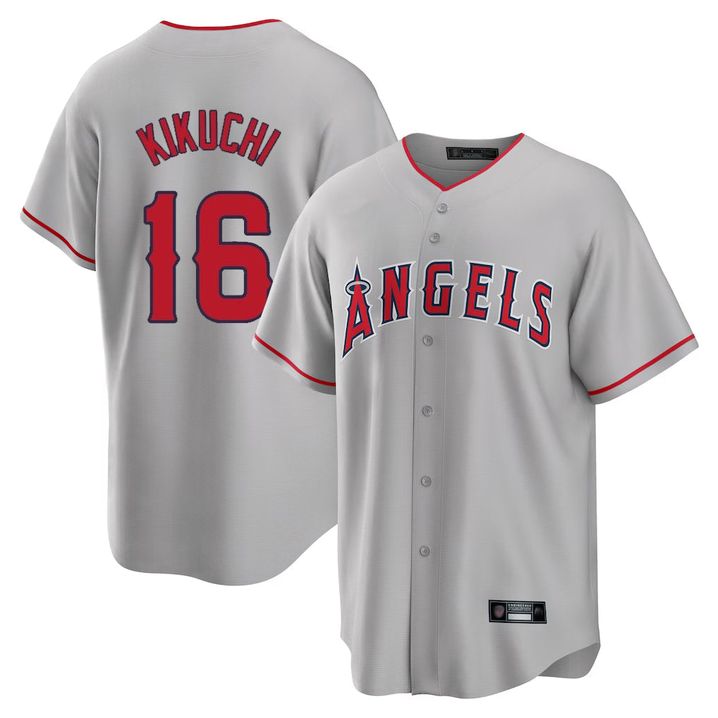 Jamed LA.Angels #16 Yusei Kikuchi Player Gray Home Game Stitched Jerseys