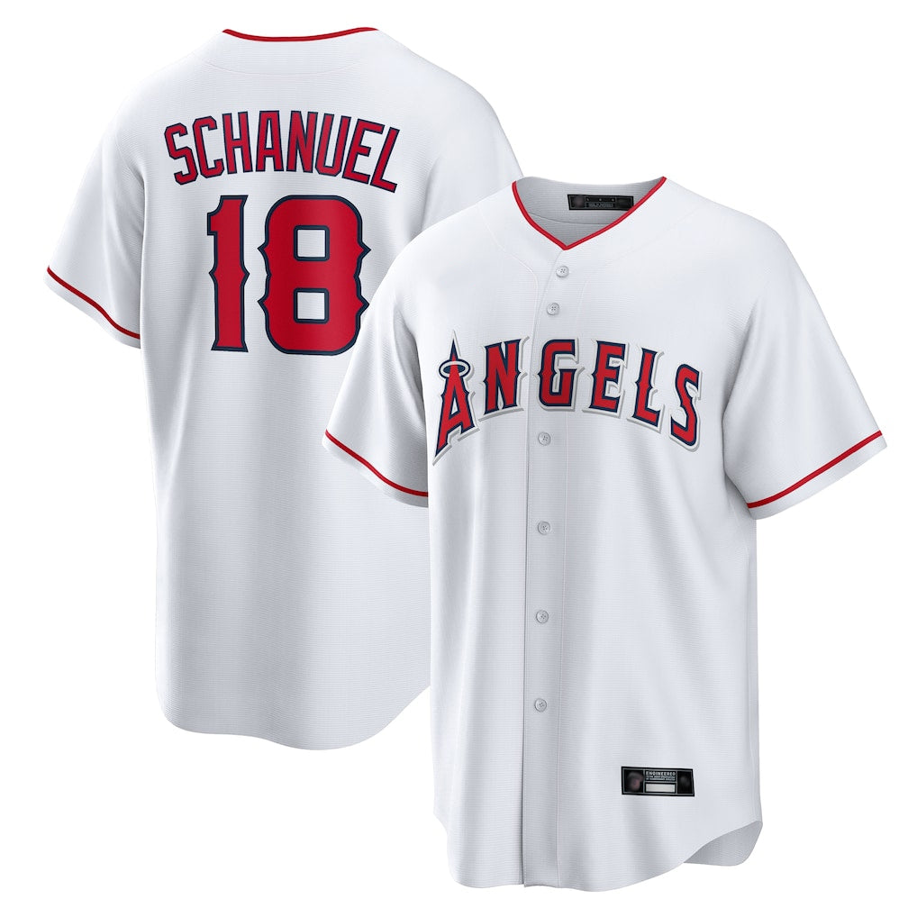 Jamed LA.Angels #18 Nolan Schanuel Player White Home Game Stitched Jerseys