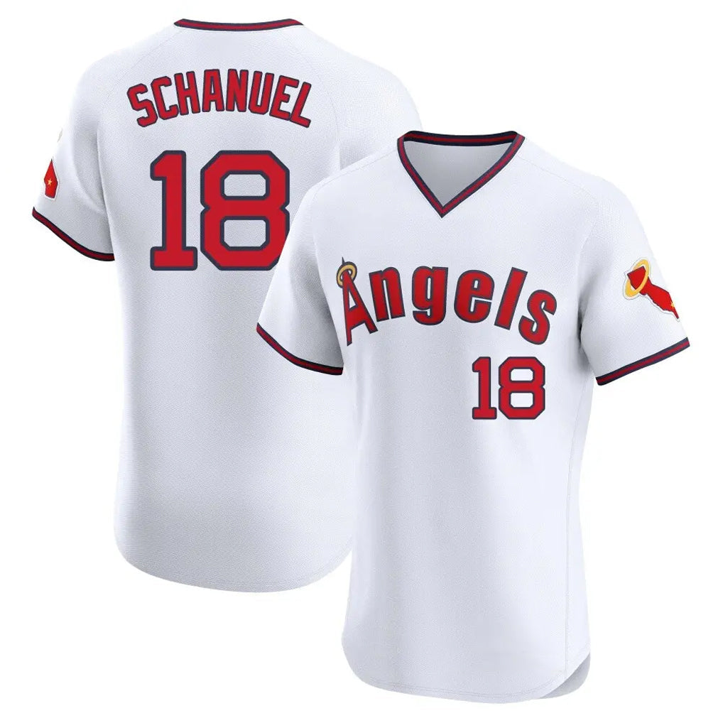 Jamed LA.Angels #18 Nolan Schanuel Player White T-shirt Home Limited Elite Stitched Jerseys