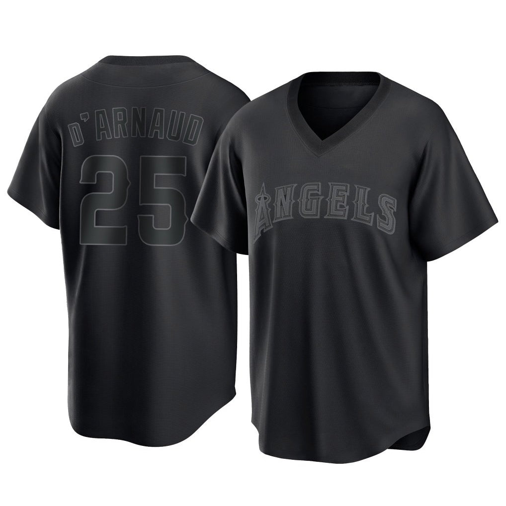 Jamed LA.Angels #25 Travis d'Arnaud Player Black Pitch Fashion T-shirt Stitched Jerseys