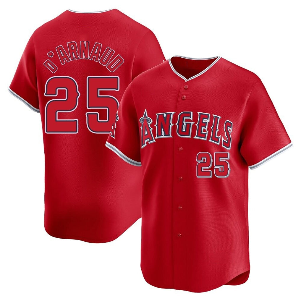 Jamed LA.Angels #25 Travis d'Arnaud Player Red Home Limited Stitched Jerseys