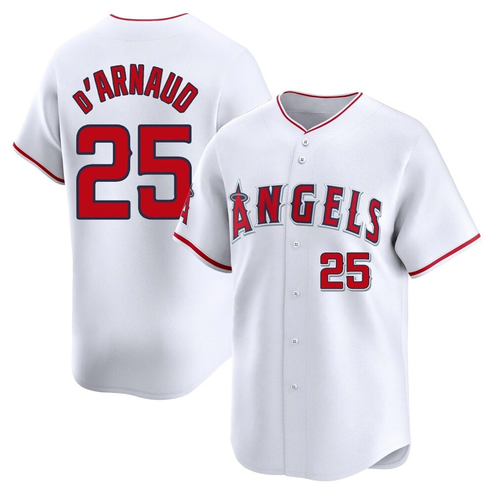 Jamed LA.Angels #25 Travis d'Arnaud Player White Limited Home Stitched Jerseys