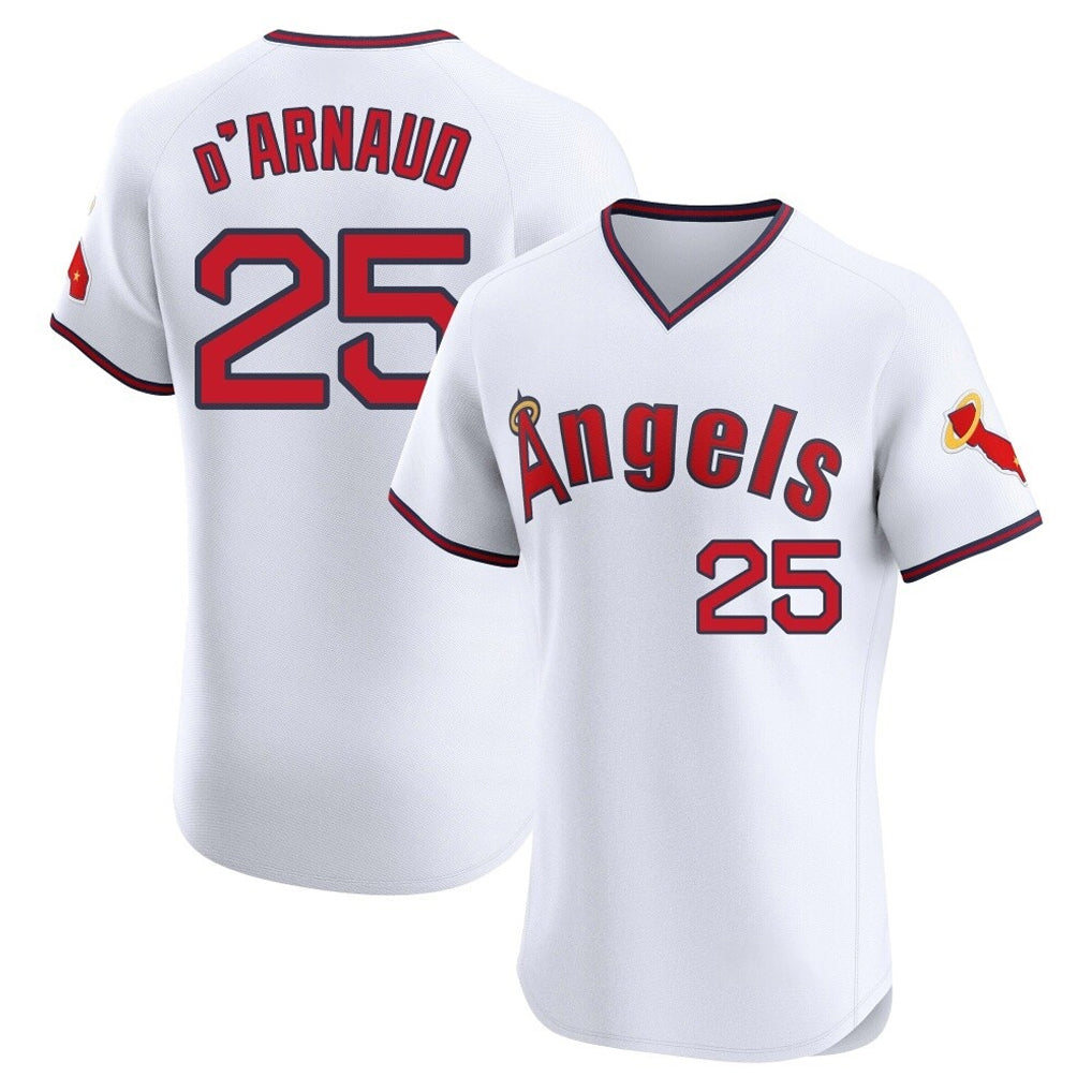 Jamed LA.Angels #25 Travis d'Arnaud Player White T-shirt Home Limited Elite Stitched Jerseys