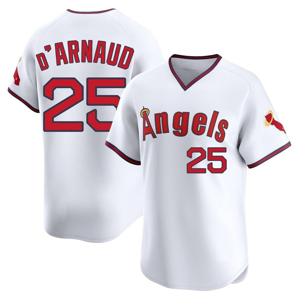 Jamed LA.Angels #25 Travis d'Arnaud Player White T-shirt Home Limited Stitched Jerseys