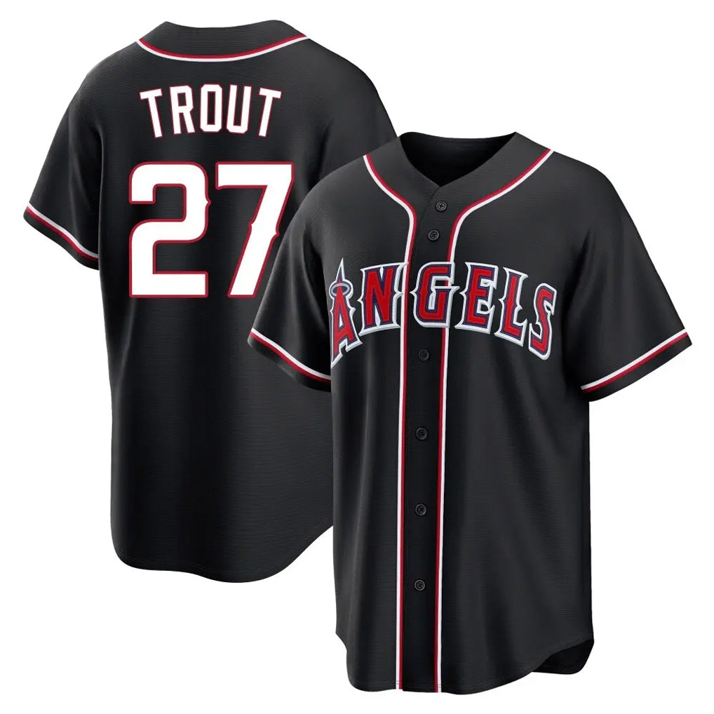 Jamed LA.Angels #27 Mike Trout Player Black Fashion Out Home Game Stitched Jerseys
