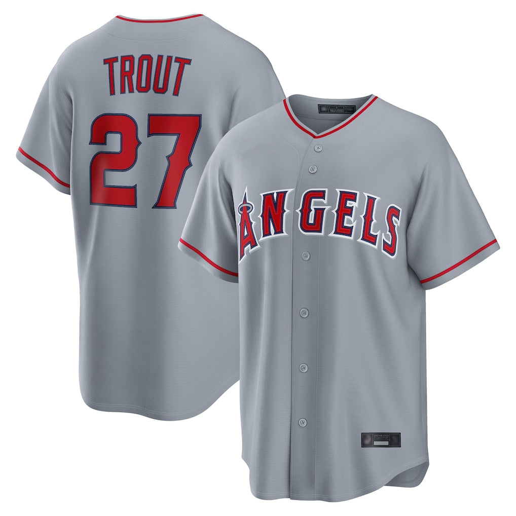 Jamed LA.Angels #27 Mike Trout Player Gray Home Game Stitched Jerseys