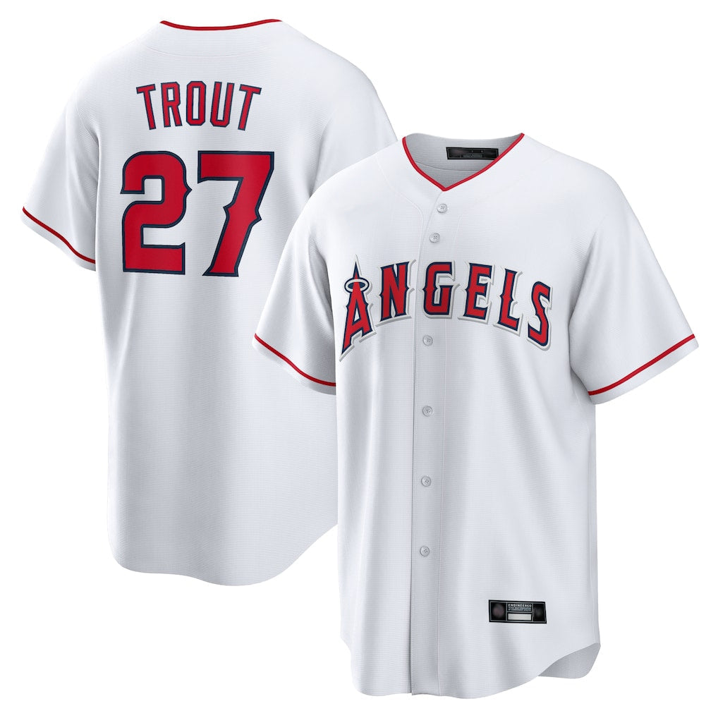 Jamed LA.Angels #27 Mike Trout Player White Home Game Stitched Jerseys