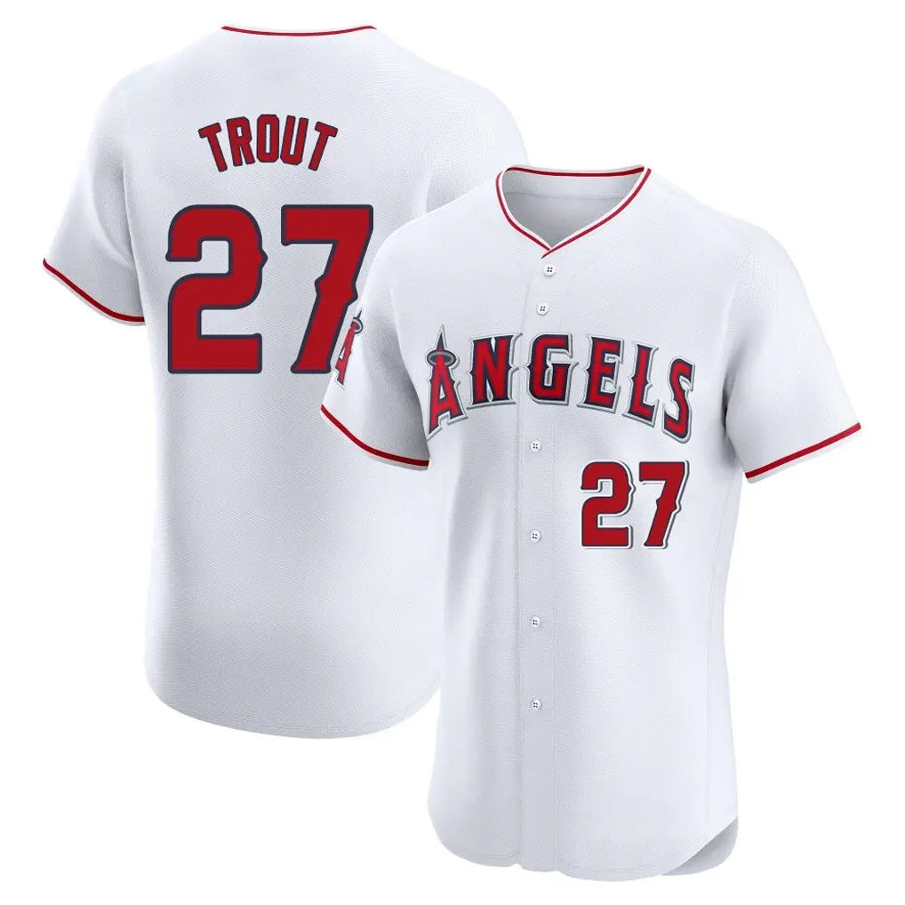 Jamed LA.Angels #27 Mike Trout Player White Limited Elite Stitched Home Jerseys