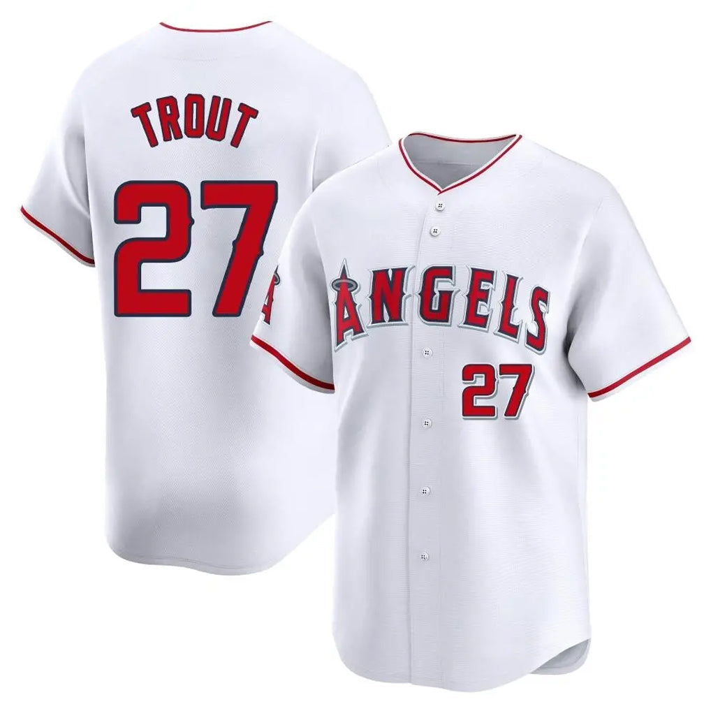 Jamed LA.Angels #27 Mike Trout Player White Limited Home Stitched Jerseys