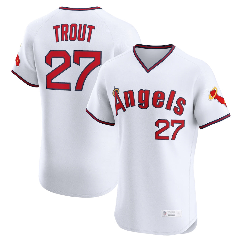 Jamed LA.Angels #27 Mike Trout Player White T-shirt Home Limited Elite Stitched Jerseys