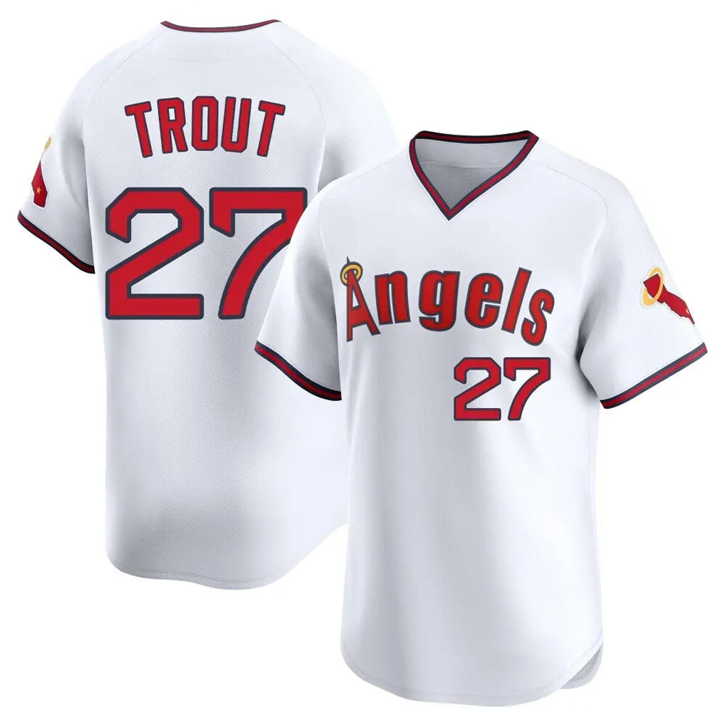 Jamed LA.Angels #27 Mike Trout Player White T-shirt Home Limited Stitched Jerseys