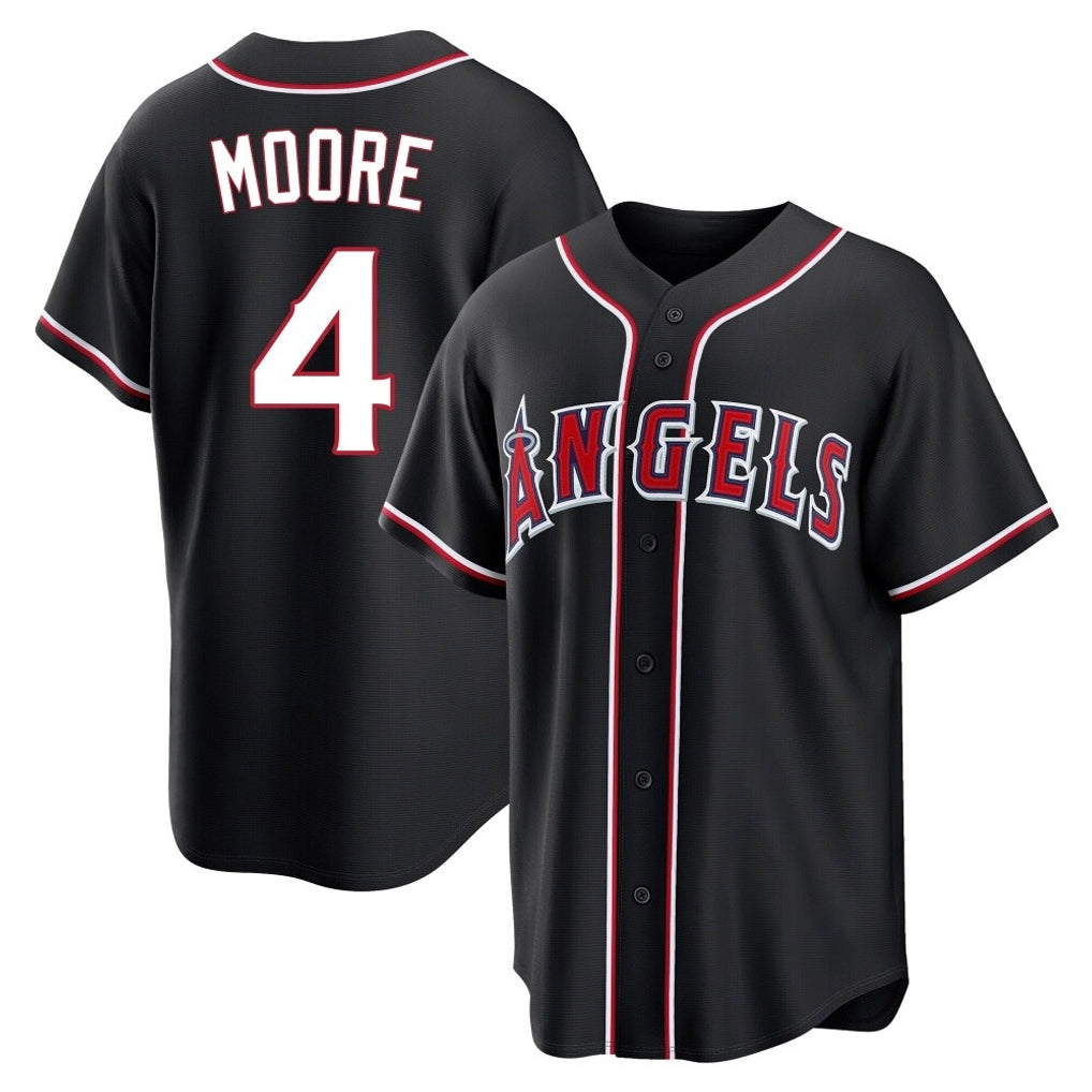 Jamed LA.Angels #4 Christian Moore Player Black Fashion Out Home Game Stitched Jerseys
