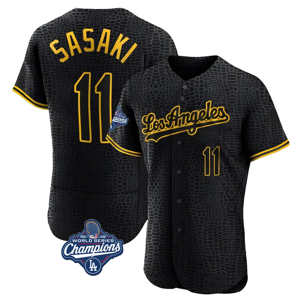 Jamed LA.Dodgers #11 Roki Sasaki Player Black World Series Meet Snake Skin City Limited Elite Home Stitched Jerseys