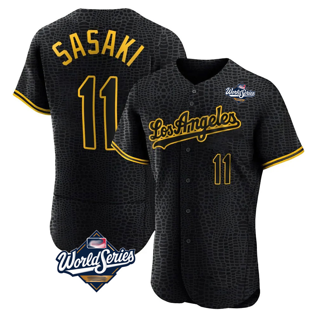 Jamed LA.Dodgers #11 Roki Sasaki Player Black World Series Snake Skin City Limited Elite Home Stitched Jerseys