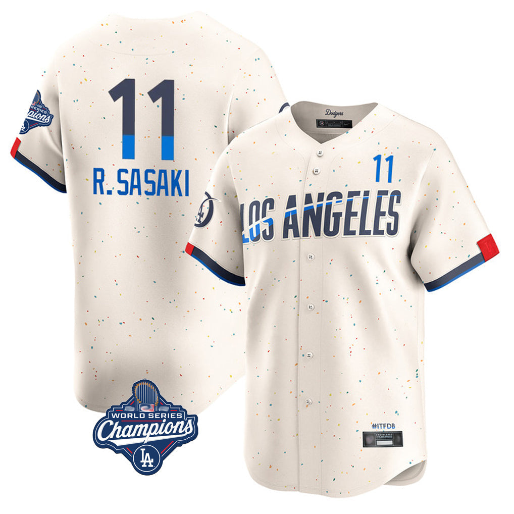 Jamed LA.Dodgers #11 Roki Sasaki Player Cream World Series Meet City Connect Limited Home Stitched Jerseys