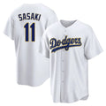 Jamed LA.Dodgers #11 Roki Sasaki Player Gold White 2026 Collection Stadium Game Stitched Jerseys