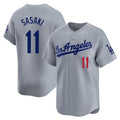 Jamed LA.Dodgers #11 Roki Sasaki Player Gray Limited Home Stitched Jerseys