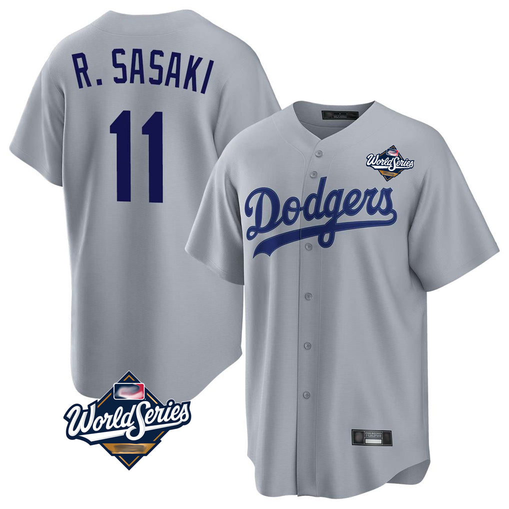 Jamed LA.Dodgers #11 Roki Sasaki Player Gray World Series Game Stitched Jerseys