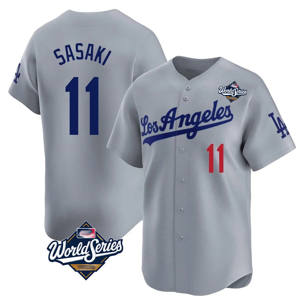 Jamed LA.Dodgers #11 Roki Sasaki Player Gray World Series Limited Home Stitched Jerseys