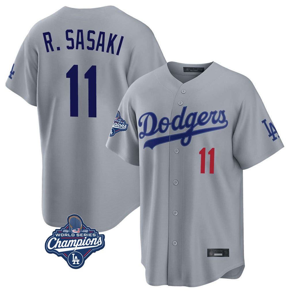 Jamed LA.Dodgers #11 Roki Sasaki Player Gray World Series Meet Game Home Stitched Jerseys