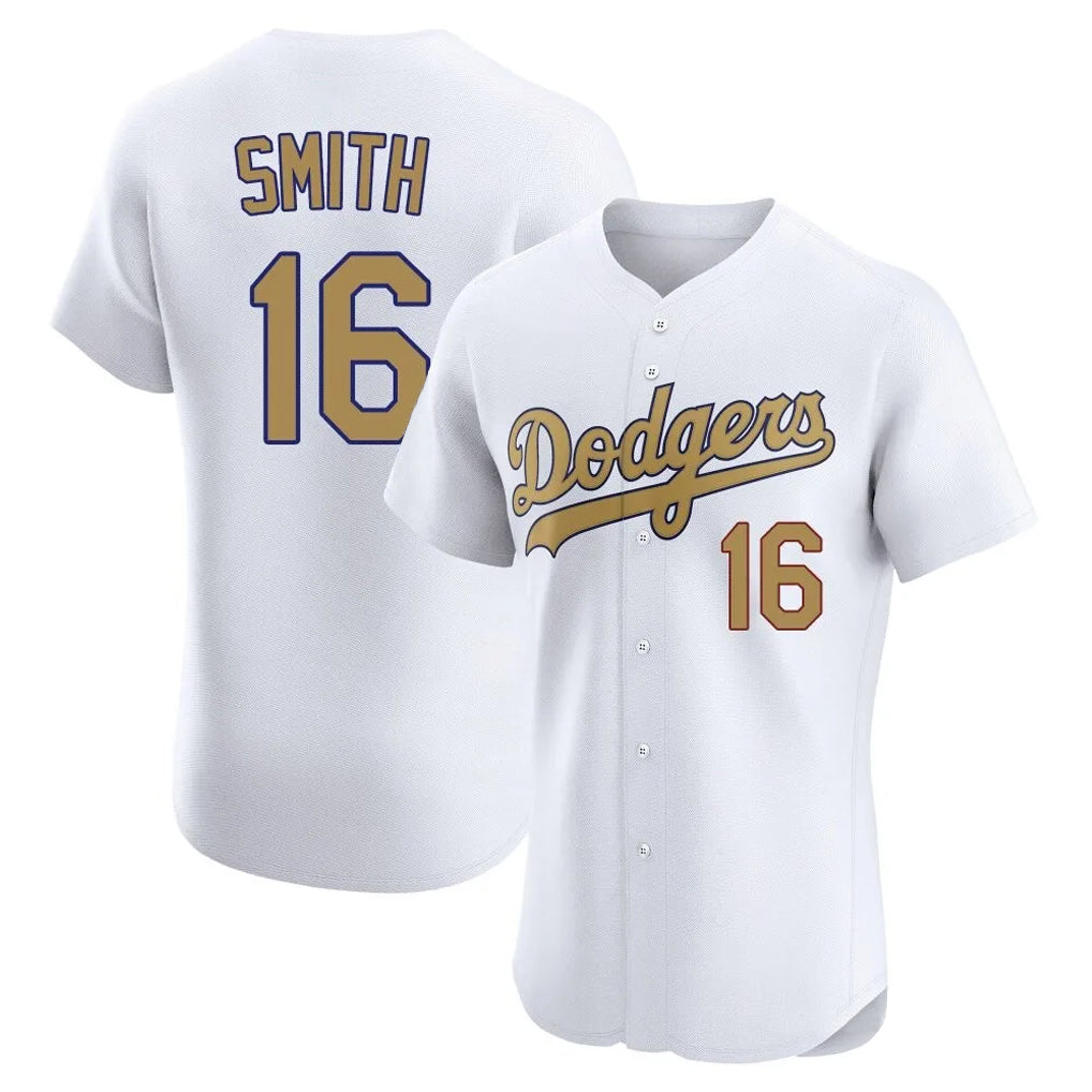 Jamed LA.Dodgers #16 Will Smith Player Gold Limited Elite Home Stitched Jerseys
