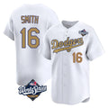 Jamed LA.Dodgers #16 Will Smith Player Gold World Series Collection Limited Home Stitched Jerseys