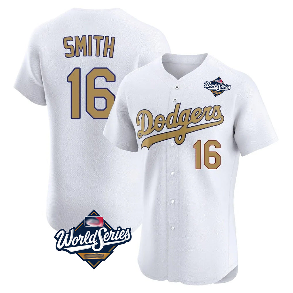 Jamed LA.Dodgers #16 Will Smith Player Gold World Series Limited Elite Home Stitched Jerseys