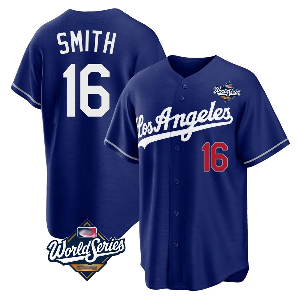 Jamed LA.Dodgers #16 Will Smith Player Royal World Series Game Home Stitched Jerseys