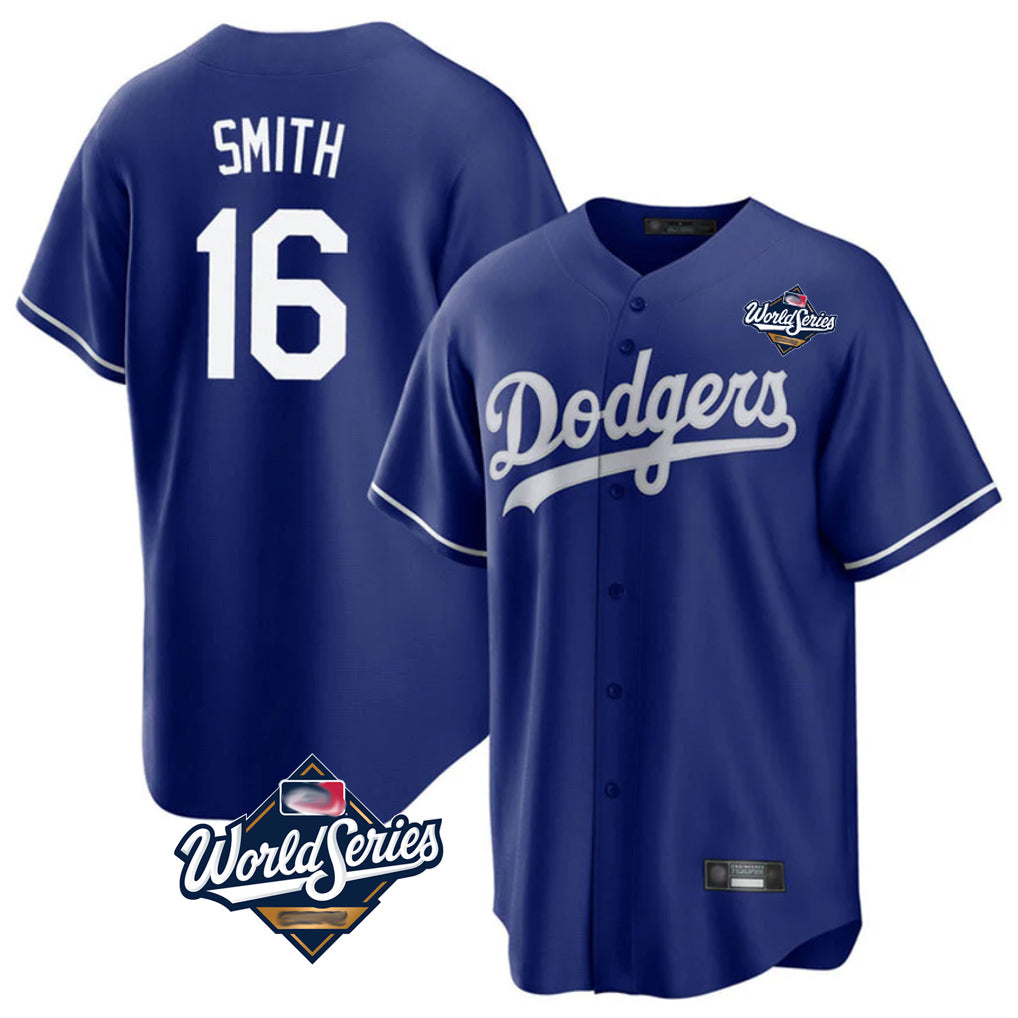 Jamed LA.Dodgers #16 Will Smith Player Royal World Series Game Stitched Jerseys