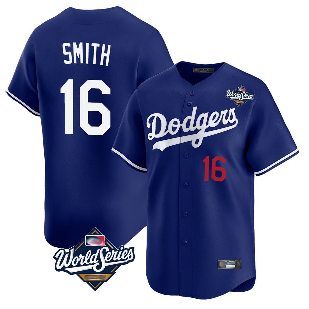 Jamed LA.Dodgers #16 Will Smith Player Royal World Series Limited Home Stitched Jerseys