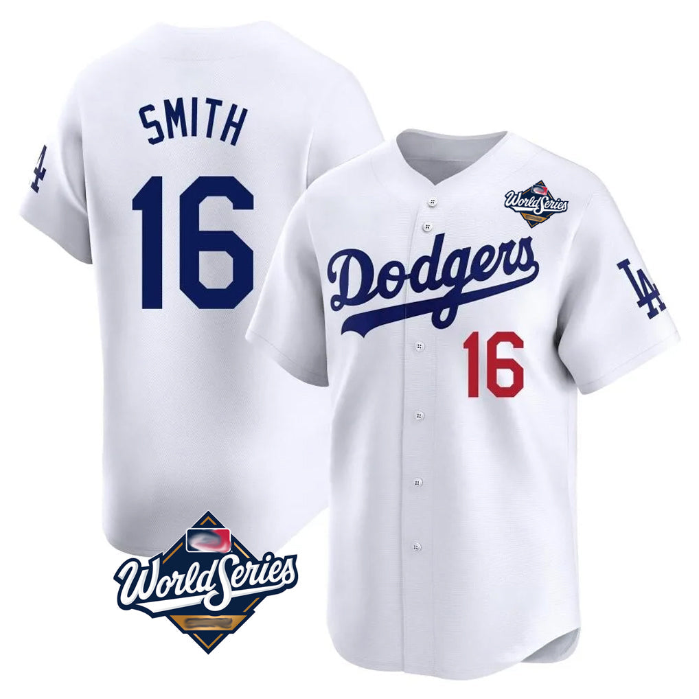 Jamed LA.Dodgers #16 Will Smith Player White World Series Limited Home Stitched Jerseys