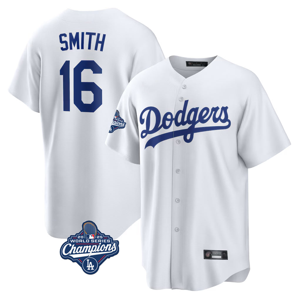 Jamed LA.Dodgers #16 Will Smith Player White World Series Meet Game Home Stitched Jerseys
