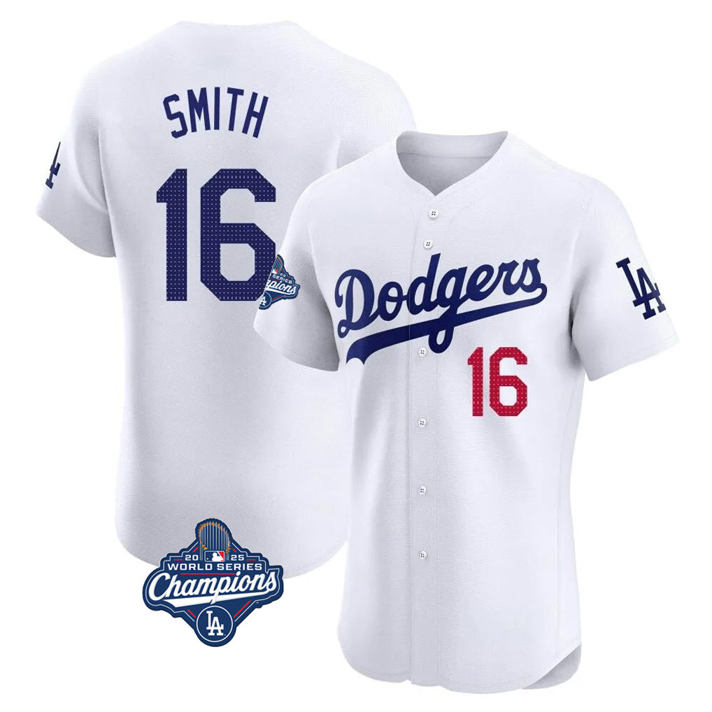 Jamed LA.Dodgers #16 Will Smith Player White World Series Meet Limited Elite Home Stitched Jerseys