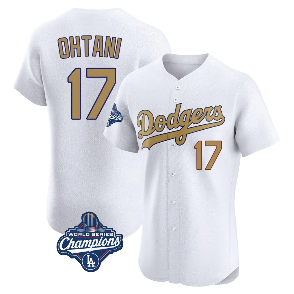 Jamed LA.Dodgers #17 Shohei Ohtani Player Gold World Series Meet Limited Elite Home Stitched Jerseys