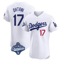 Jamed LA.Dodgers #17 Shohei Ohtani Player White World Series Meet Limited Elite Home Stitched Jerseys