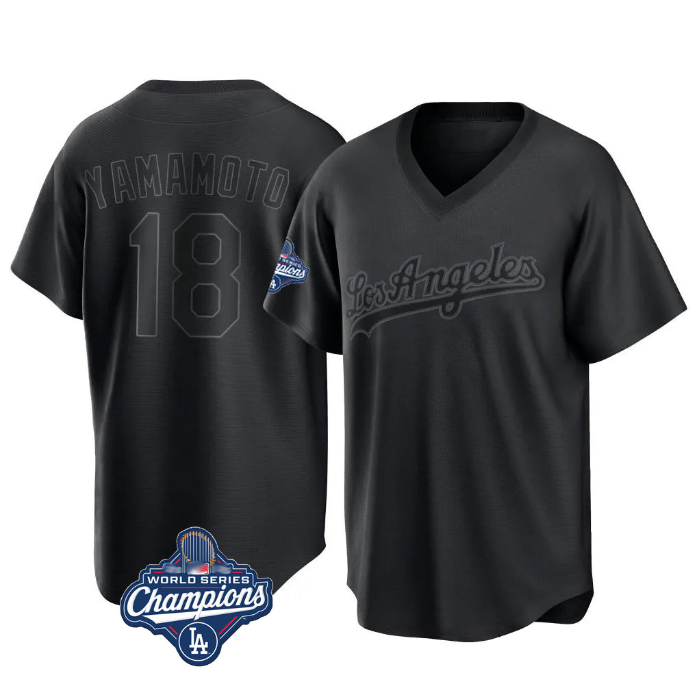 Jamed LA.Dodgers #18 Yoshinobu Yamamoto Player Black World Series Meet Pitch Fashion T-shirt Stitched Jerseys