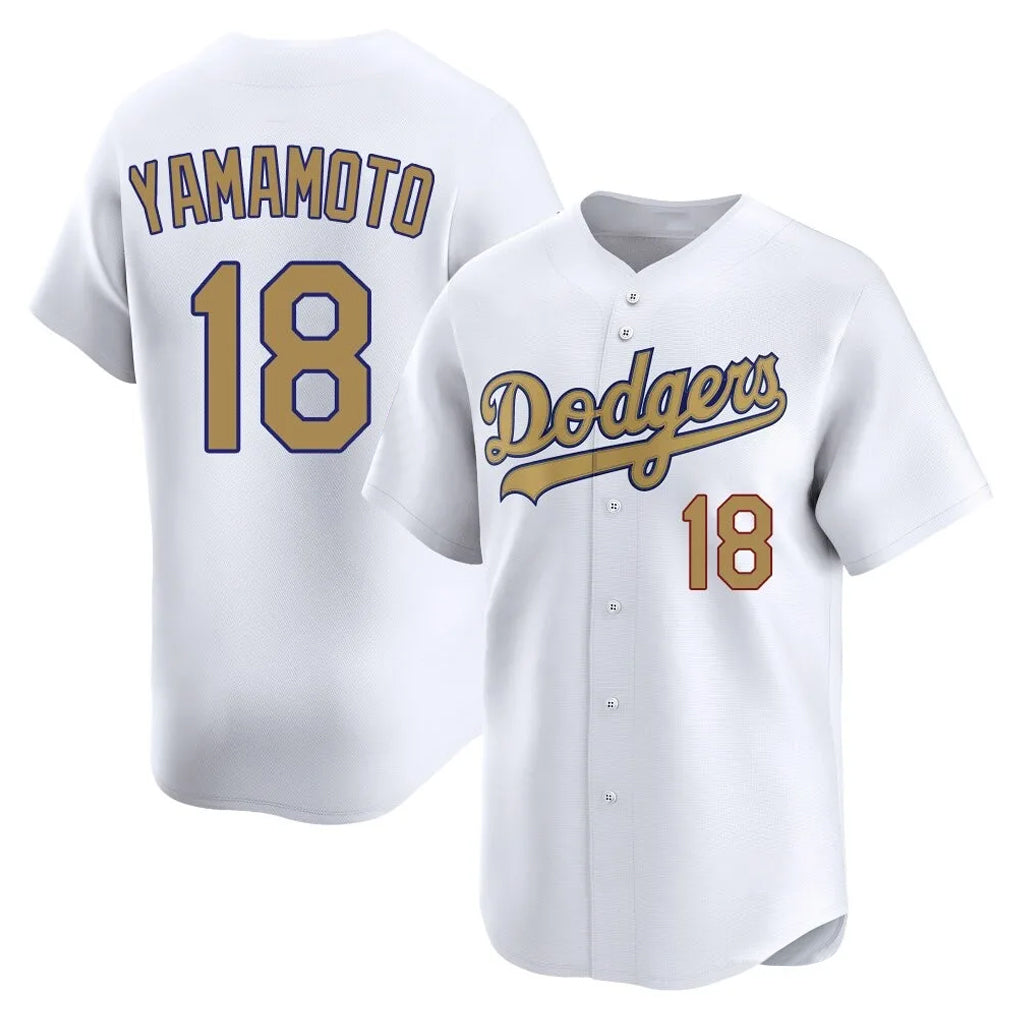 Jamed LA.Dodgers #18 Yoshinobu Yamamoto Player Gold Collection Limited Home Stitched Jerseys