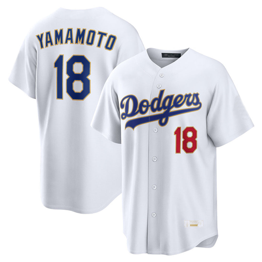 Jamed LA.Dodgers #18 Yoshinobu Yamamoto Player Gold White 2026 Collection Stadium Limited Stitched Jerseys