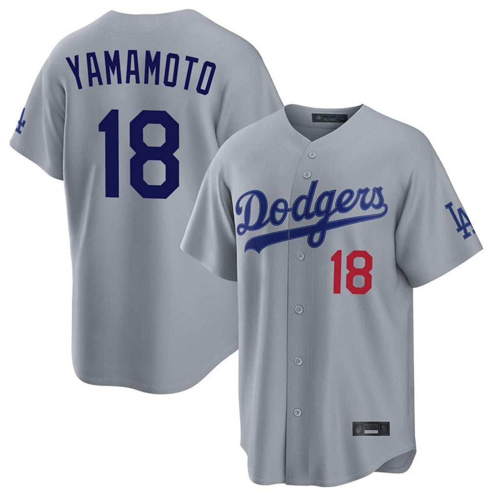 Jamed LA.Dodgers #18 Yoshinobu Yamamoto Player Gray Game Home Stitched Jerseys
