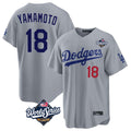 Jamed LA.Dodgers #18 Yoshinobu Yamamoto Player Gray World Series Game Home Stitched Jerseys