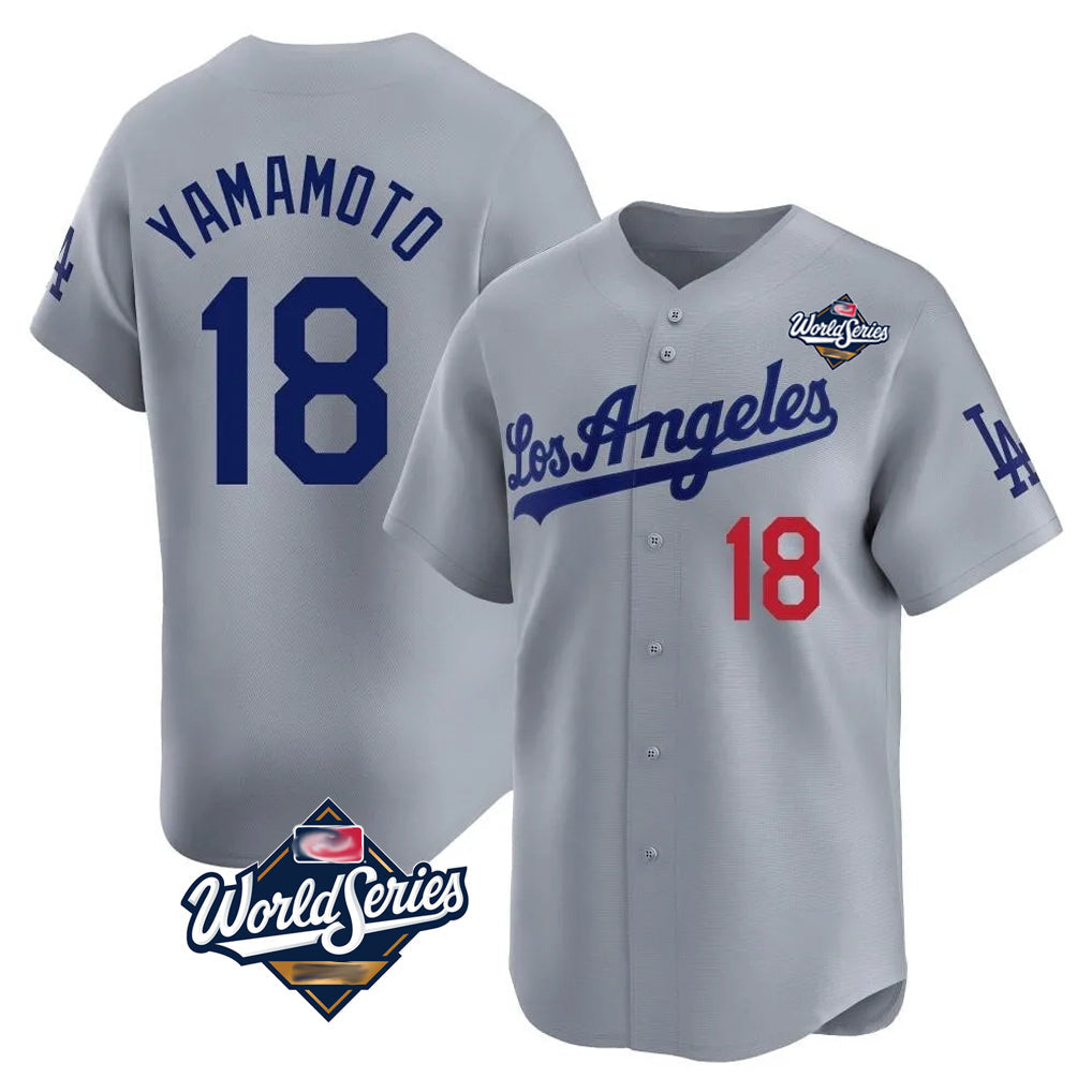Jamed LA.Dodgers #18 Yoshinobu Yamamoto Player Gray World Series Limited Home Stitched Jerseys