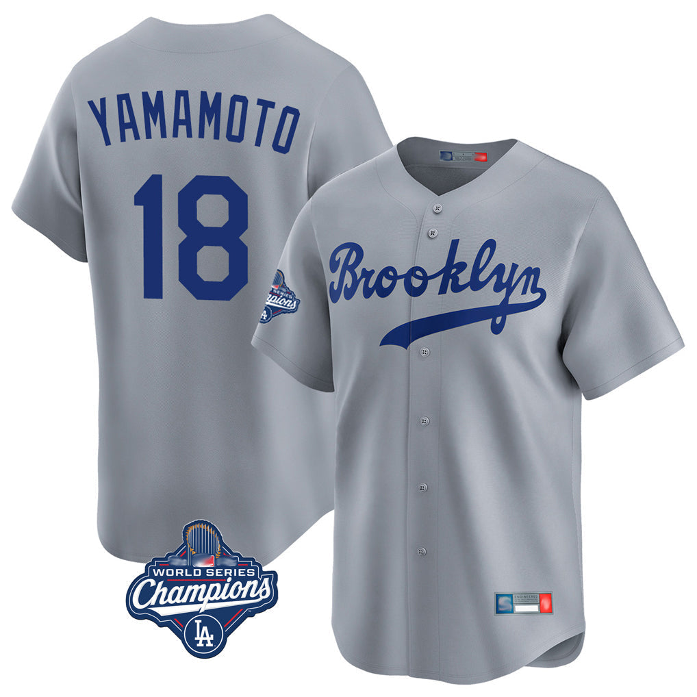 Jamed LA.Dodgers #18 Yoshinobu Yamamoto Player Gray World Series Meet Game Limited Home Stitched Jerseys